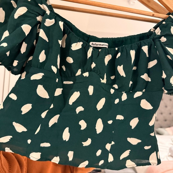 Reformation Berry Milkmaid Puff Sleeve Green Patterned Women's Top - Picture 6 of 8